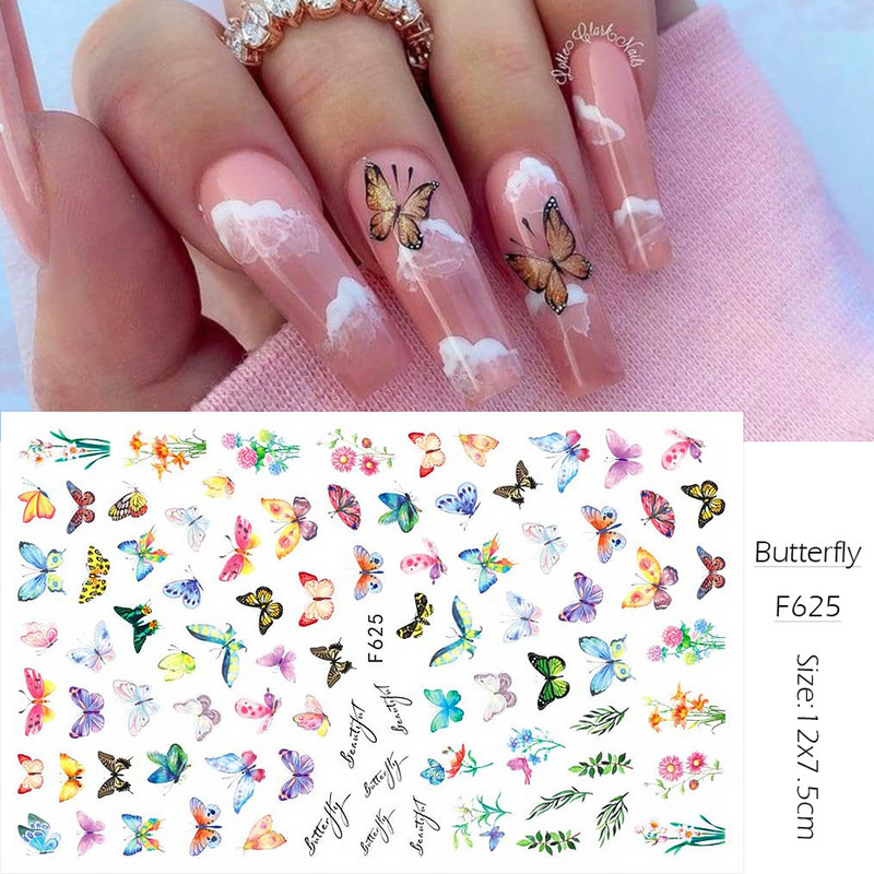 Plavi leptir Naljepnice za nokte Naljepnice Cvijeće Ukrasi 3D klizači Holografski dizajni Ljetne folije za nokte Manikura TRF672-681