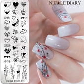 NICOLE NAPLÓ Valentin szív vonal bélyegző lemezek szerelmes levél körömbélyegzés manikűr bélyeg köröm stencil levelek virág
