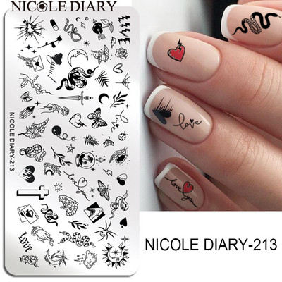 NICOLE NAPLÓ Valentin szív vonal bélyegző lemezek szerelmes levél körömbélyegzés manikűr bélyeg köröm stencil levelek virág