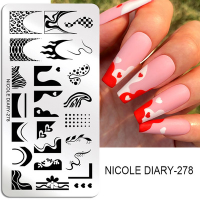 NICOLE NAPLÓ Valentin szív vonal bélyegző lemezek szerelmes levél körömbélyegzés manikűr bélyeg köröm stencil levelek virág
