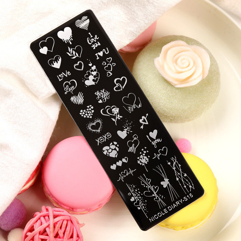 NICOLE NAPLÓ Valentin szív vonal bélyegző lemezek szerelmes levél körömbélyegzés manikűr bélyeg köröm stencil levelek virág