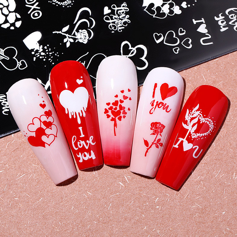 NICOLE NAPLÓ Valentin szív vonal bélyegző lemezek szerelmes levél körömbélyegzés manikűr bélyeg köröm stencil levelek virág