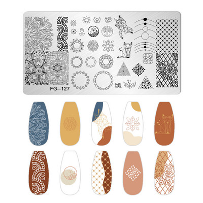 Nagu mākslas zīmogplāksnes Dzīvnieku Ziemassvētku sniegpārsla attēls Nagu mākslas dēļa zīmoga veidne nerūsējošā tērauda manikīrs nagu dizains