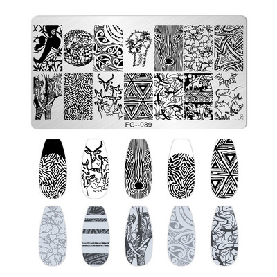 Nagu mākslas zīmogplāksnes Dzīvnieku Ziemassvētku sniegpārsla attēls Nagu mākslas dēļa zīmoga veidne nerūsējošā tērauda manikīrs nagu dizains