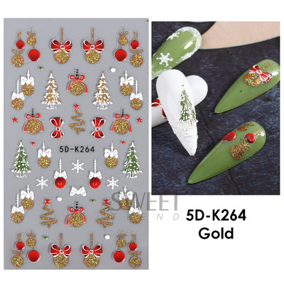 5D Zelta sudraba mirdzošas uzlīmes Sniegpārsla Gonka Lācis Laternas spieķis Ziemas Ziemassvētki Reljefs Slīdnis Ziemassvētki gravēti nagu aksesuāri