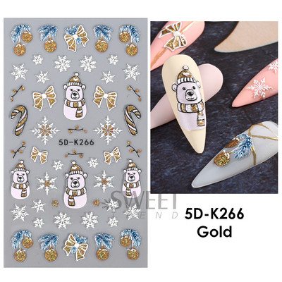 5D Zelta sudraba mirdzošas uzlīmes Sniegpārsla Gonka Lācis Laternas spieķis Ziemas Ziemassvētki Reljefs Slīdnis Ziemassvētki gravēti nagu aksesuāri