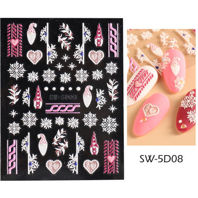 5D Zelta sudraba mirdzošas uzlīmes Sniegpārsla Gonka Lācis Laternas spieķis Ziemas Ziemassvētki Reljefs Slīdnis Ziemassvētki gravēti nagu aksesuāri