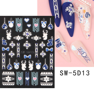 5D Zelta sudraba mirdzošas uzlīmes Sniegpārsla Gonka Lācis Laternas spieķis Ziemas Ziemassvētki Reljefs Slīdnis Ziemassvētki gravēti nagu aksesuāri