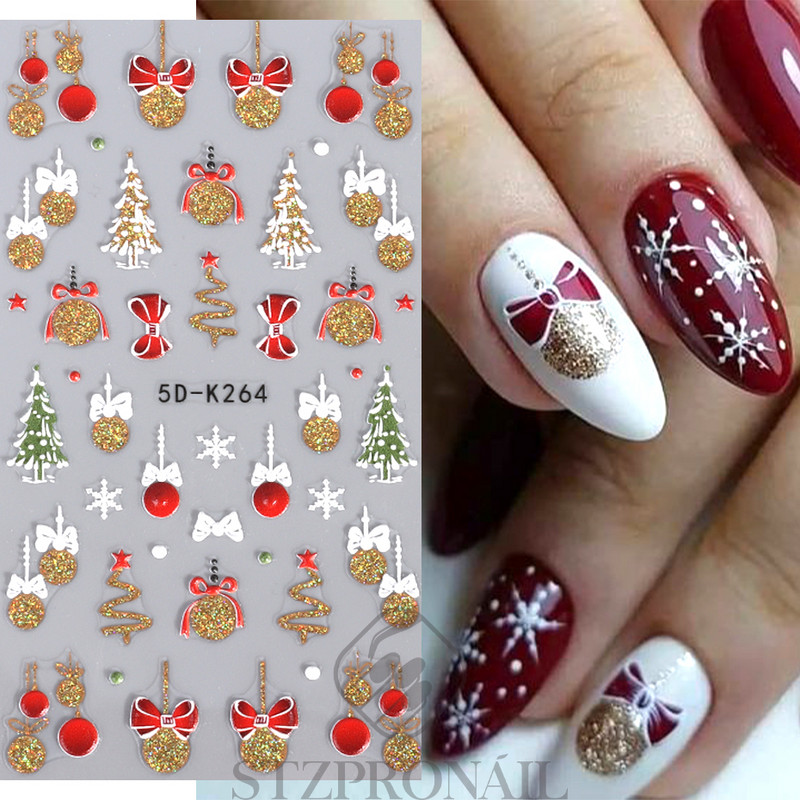 5D Zelta sudraba mirdzošas uzlīmes Sniegpārsla Gonka Lācis Laternas spieķis Ziemas Ziemassvētki Reljefs Slīdnis Ziemassvētki gravēti nagu aksesuāri