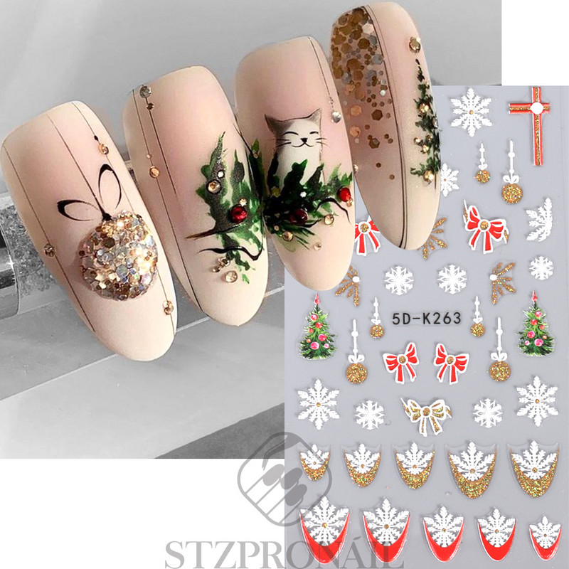 5D Zelta sudraba mirdzošas uzlīmes Sniegpārsla Gonka Lācis Laternas spieķis Ziemas Ziemassvētki Reljefs Slīdnis Ziemassvētki gravēti nagu aksesuāri