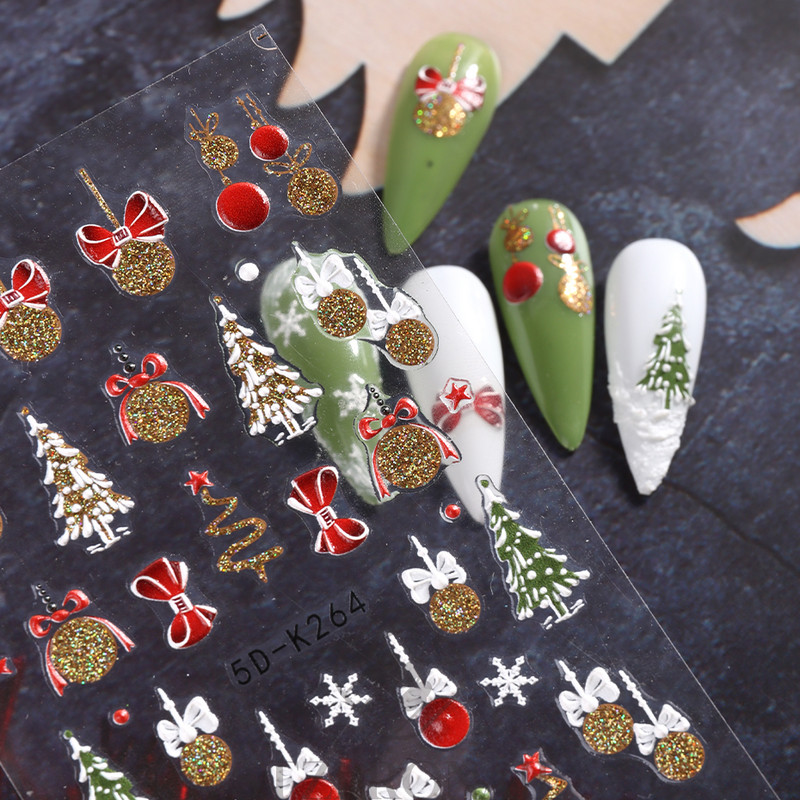 5D Zelta sudraba mirdzošas uzlīmes Sniegpārsla Gonka Lācis Laternas spieķis Ziemas Ziemassvētki Reljefs Slīdnis Ziemassvētki gravēti nagu aksesuāri