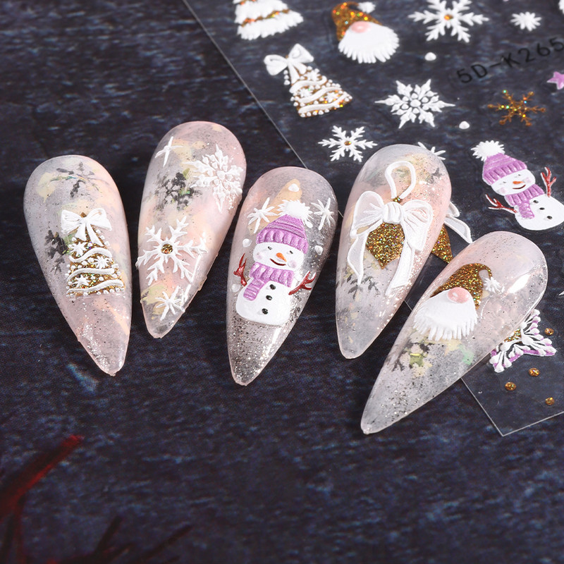 5D Zelta sudraba mirdzošas uzlīmes Sniegpārsla Gonka Lācis Laternas spieķis Ziemas Ziemassvētki Reljefs Slīdnis Ziemassvētki gravēti nagu aksesuāri