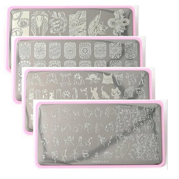 Snake Leopard Nail Stamping Plate English Letter Love Heart Leaves Flowers Design Plate Printing Nails Art Stencil Stamp Tools