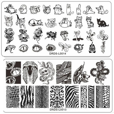 Șarpe Leopard Placă de ștanțare a unghiilor Literă engleză Dragoste Inimă Frunze Flori Design Plăci de imprimare Nails Art Stencil Instrumente de ștampilare