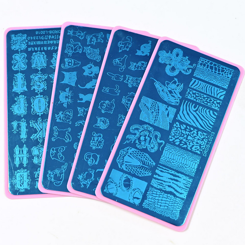 Snake Leopard Nagu apzīmogošanas plāksne angļu burtu Mīlestība Sirds Lapas Ziedi Dizains Apdrukas plāksnes Naglas Māksla Trafarets Zīmoga rīki