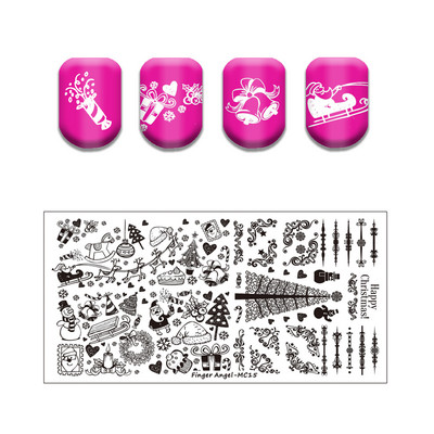 Ziemassvētku sērijas nagu apzīmogošanas plāksne Vasaras Ziemassvētku eglīte Sniegavīrs Ziemeļbrieža zīmoga veidne Nagu mākslas drukas trafareti rīki