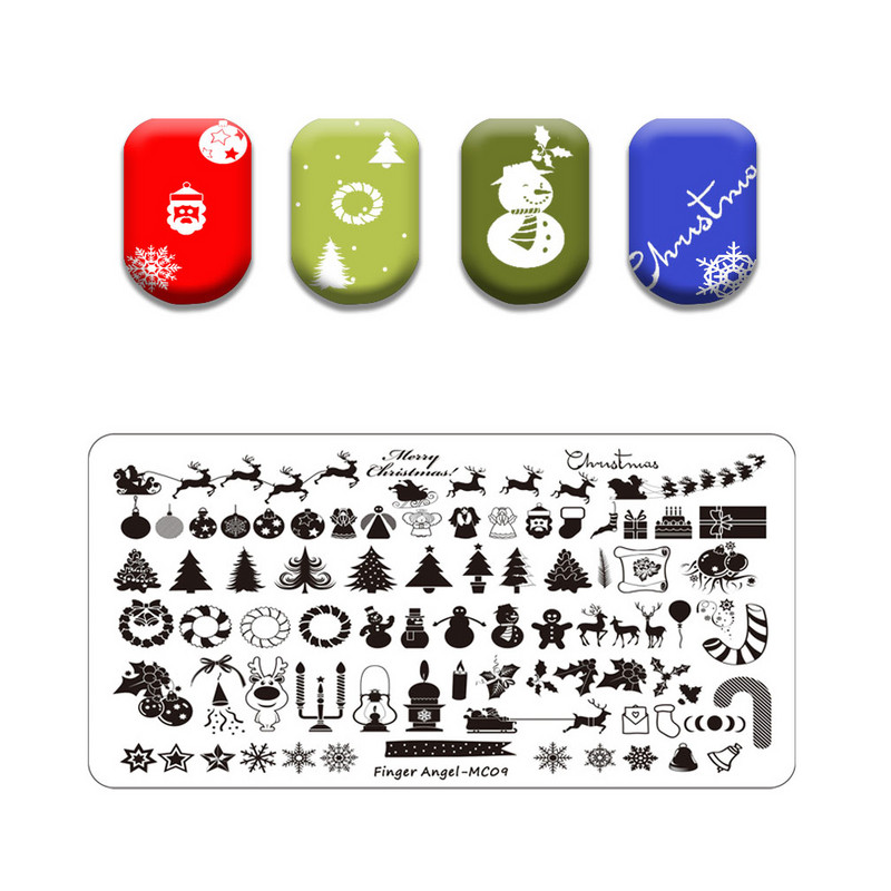 Ziemassvētku sērijas nagu apzīmogošanas plāksne Vasaras Ziemassvētku eglīte Sniegavīrs Ziemeļbrieža zīmoga veidne Nagu mākslas drukas trafareti rīki