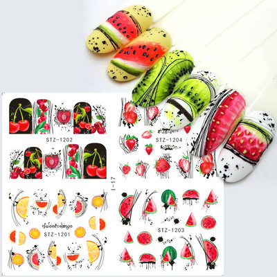 4 u 1 naljepnice za nokte vodene naljepnice ljetno voće cvijeće lubenice apstraktni naljepnice za nokte klizači ukrasi za tetovaže TRI01-19