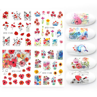 4 u 1 naljepnice za nokte vodene naljepnice ljetno voće cvijeće lubenice apstraktni naljepnice za nokte klizači ukrasi za tetovaže TRI01-19