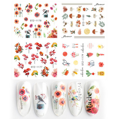 4 u 1 naljepnice za nokte vodene naljepnice ljetno voće cvijeće lubenice apstraktni naljepnice za nokte klizači ukrasi za tetovaže TRI01-19