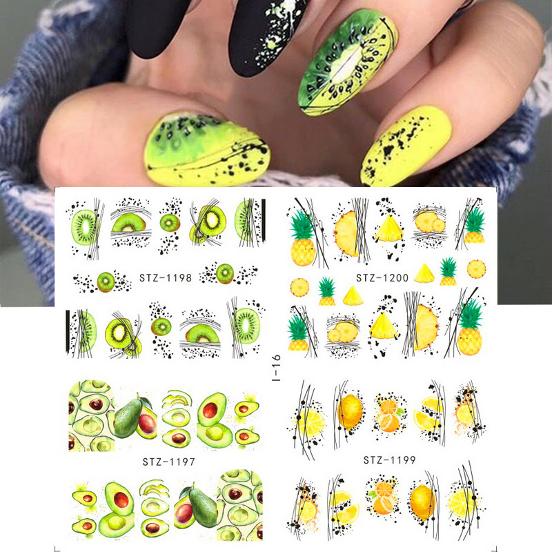 4 u 1 naljepnice za nokte vodene naljepnice ljetno voće cvijeće lubenice apstraktni naljepnice za nokte klizači ukrasi za tetovaže TRI01-19