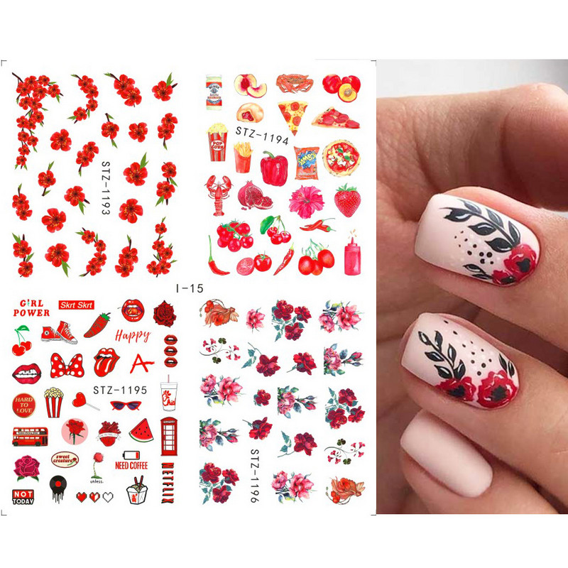 4 u 1 naljepnice za nokte vodene naljepnice ljetno voće cvijeće lubenice apstraktni naljepnice za nokte klizači ukrasi za tetovaže TRI01-19