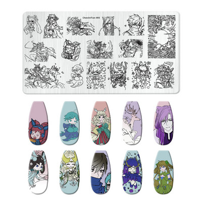 Tradicionālās ķīniešu rakstzīmes nagu apzīmogošanas plāksnes multfilmu varoņu tēlu dizains nagu pārneses veidne nagu mākslas zīmogs