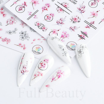 3D стикери за нокти Цветя Pink Purple Blossom Florals Leaves Decals Nail Art Adhesive Sliders Charms Маникюр Декорации TRCA769