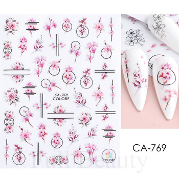 3D стикери за нокти Цветя Pink Purple Blossom Florals Leaves Decals Nail Art Adhesive Sliders Charms Маникюр Декорации TRCA769