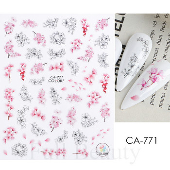 3D стикери за нокти Цветя Pink Purple Blossom Florals Leaves Decals Nail Art Adhesive Sliders Charms Маникюр Декорации TRCA769