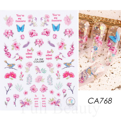 3D Nagu uzlīmes Ziedi Rozā Purpura Ziedi Ziedi Lapas Uzlīmes Nagu mākslas Līmes Slīdnes Piekariņi Manikīra Dekorācijas TRCA769