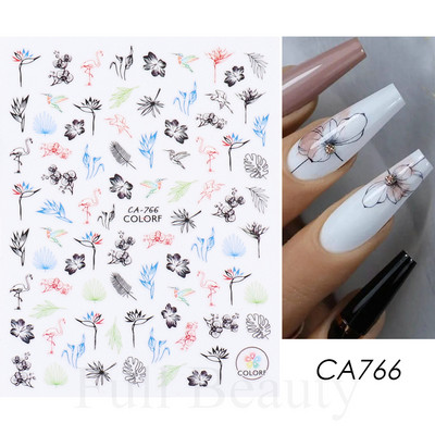 3D Nagu uzlīmes Ziedi Rozā Purpura Ziedi Ziedi Lapas Uzlīmes Nagu mākslas Līmes Slīdnes Piekariņi Manikīra Dekorācijas TRCA769