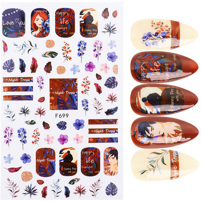 3D Nagu uzlīmes Ziedi Rozā Purpura Ziedi Ziedi Lapas Uzlīmes Nagu mākslas Līmes Slīdnes Piekariņi Manikīra Dekorācijas TRCA769