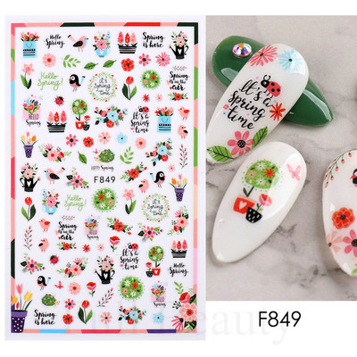 3D Nagu uzlīmes Ziedi Rozā Purpura Ziedi Ziedi Lapas Uzlīmes Nagu mākslas Līmes Slīdnes Piekariņi Manikīra Dekorācijas TRCA769