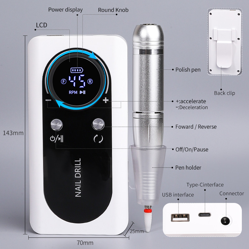 Profesionalni stroj za bušenje noktiju 45000rpm Tokarski stroj za manikuru Glodalice za poliranje Gel za poliranje noktiju Električna brusilica