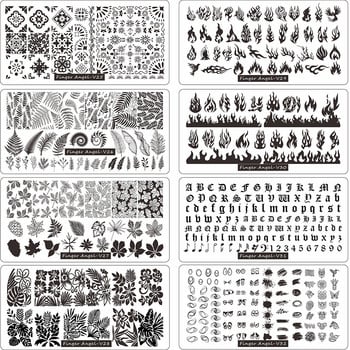 Flames Flower Leaves Nail Stamping Plate 6X12mm Leaf Floral Line Letter Printing Stamp Templates Nail Stamp Templates Nail Art Tools