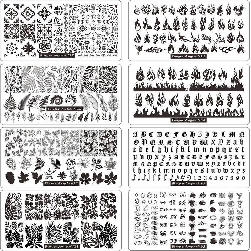 Flames Flower Leaves Ploča za utiskivanje noktiju 6X12 mm Šablona za ispis slova s cvjetnim listovima Šablone za pečate za nokte Alati za ukrašavanje noktiju