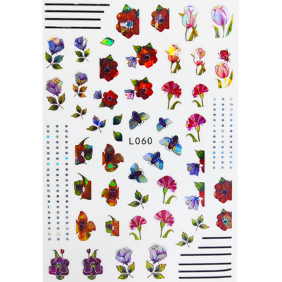 3D Acu sēņu nagu uzlīmes Lāzera spīdošas Līmējošas Uzlīmes nagiem Lūpu ziedi Nagu mākslas rotājumi Aurora Silver Design