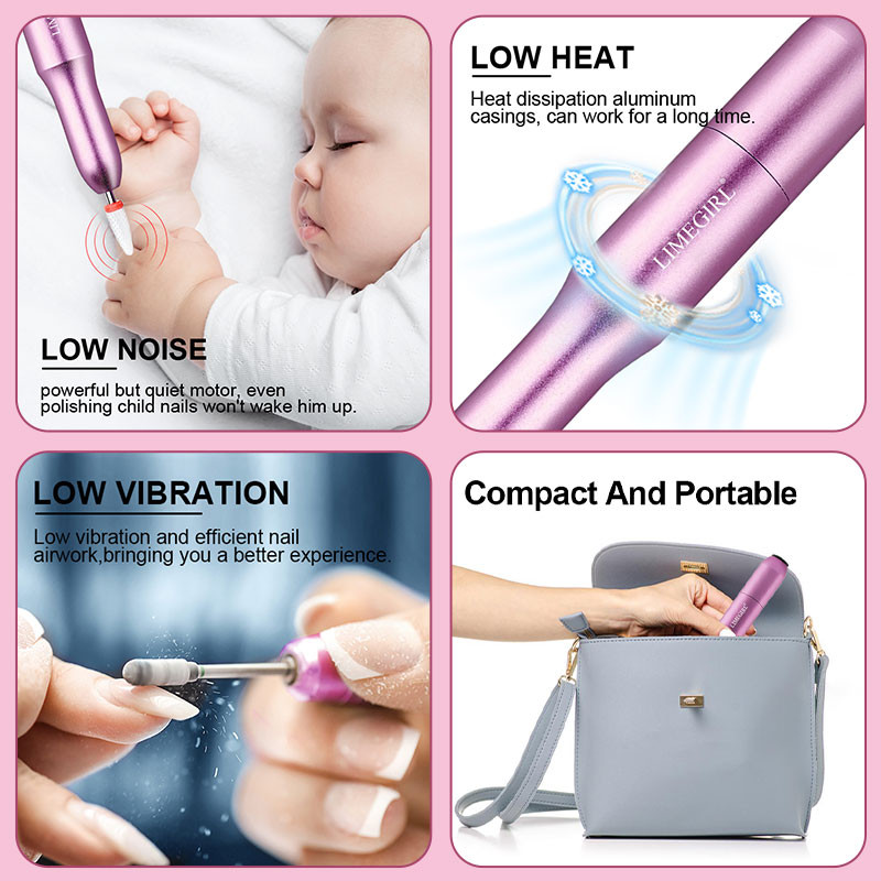 Limegirl 20000 RPM električna bušilica za nokte Prijenosni stroj za manikuru Set glodala za manikuru Vrhovi noktiju Turpija za pedikiranje noktiju