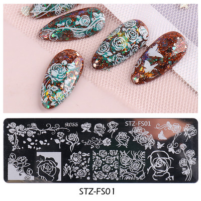 1PC nagu zīmogplāksnes Mīlestības sirds lakas pārvietošanas trafareti Ziedu lapas Ģeometrijas veidnes plāksne Pelējuma tauriņš nagu mākslas rīki