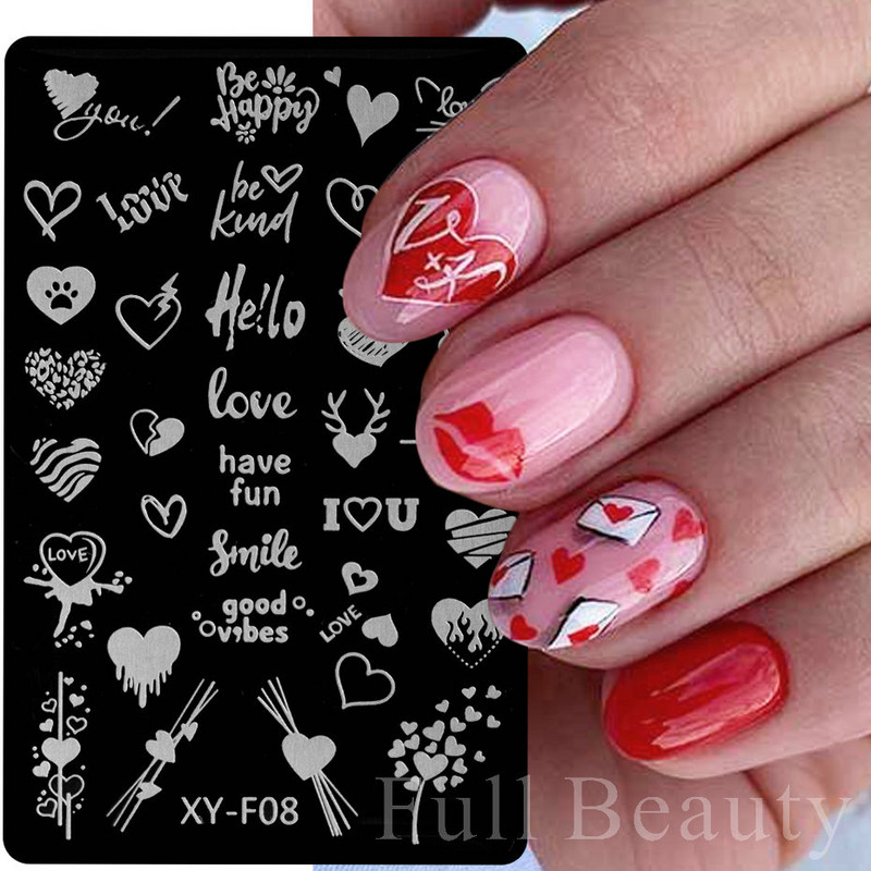 1PC nagu zīmogplāksnes Mīlestības sirds lakas pārvietošanas trafareti Ziedu lapas Ģeometrijas veidnes plāksne Pelējuma tauriņš nagu mākslas rīki