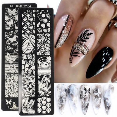 Bélyegző Nail Art Bélyeglemezek Virág Levél Szív Betűk Kép Geometriai Tervek Körömlakk Nyomtatás Stencil Manikűr TRFB01-06