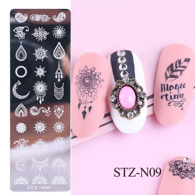 Nail Art zīmogu plāksnīšu zīmogošana Ziedu Lapu Sirds Burti Attēls Ģeometriski Dizaini Nagu laka Apdrukas trafarets Manikīrs TRFB01-06