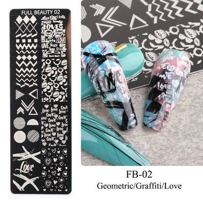 Nail Art zīmogu plāksnīšu zīmogošana Ziedu Lapu Sirds Burti Attēls Ģeometriski Dizaini Nagu laka Apdrukas trafarets Manikīrs TRFB01-06