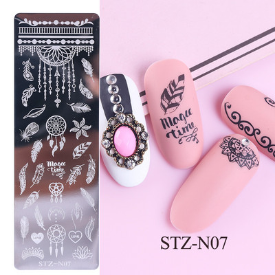Nail Art zīmogu plāksnīšu zīmogošana Ziedu Lapu Sirds Burti Attēls Ģeometriski Dizaini Nagu laka Apdrukas trafarets Manikīrs TRFB01-06