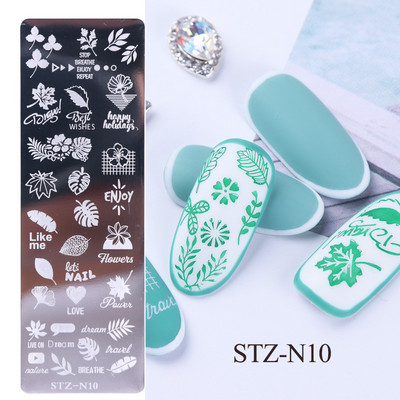 Nail Art zīmogu plāksnīšu zīmogošana Ziedu Lapu Sirds Burti Attēls Ģeometriski Dizaini Nagu laka Apdrukas trafarets Manikīrs TRFB01-06