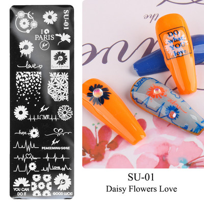 Nail Art zīmogu plāksnīšu zīmogošana Ziedu Lapu Sirds Burti Attēls Ģeometriski Dizaini Nagu laka Apdrukas trafarets Manikīrs TRFB01-06