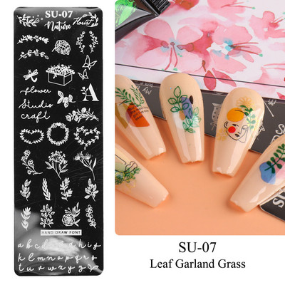 Nail Art zīmogu plāksnīšu zīmogošana Ziedu Lapu Sirds Burti Attēls Ģeometriski Dizaini Nagu laka Apdrukas trafarets Manikīrs TRFB01-06