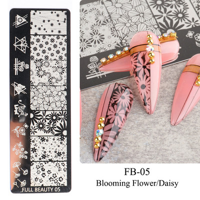 Nail Art zīmogu plāksnīšu zīmogošana Ziedu Lapu Sirds Burti Attēls Ģeometriski Dizaini Nagu laka Apdrukas trafarets Manikīrs TRFB01-06