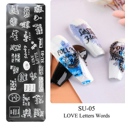 Nail Art zīmogu plāksnīšu zīmogošana Ziedu Lapu Sirds Burti Attēls Ģeometriski Dizaini Nagu laka Apdrukas trafarets Manikīrs TRFB01-06